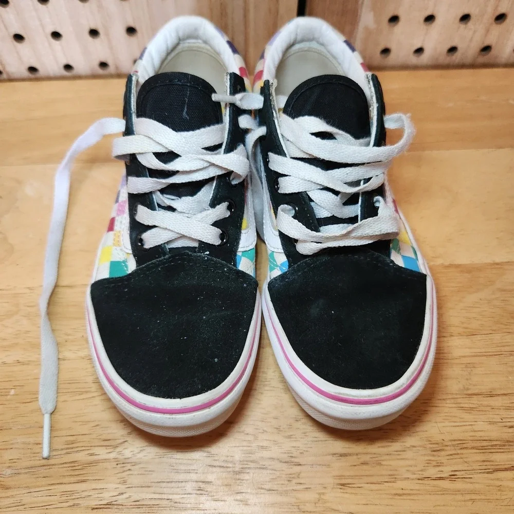 VANS Shoes Old Skool Checkerboard Sneakers Multicolor Canvas Lace Up Size 3 Kids - Picture 1 of 10